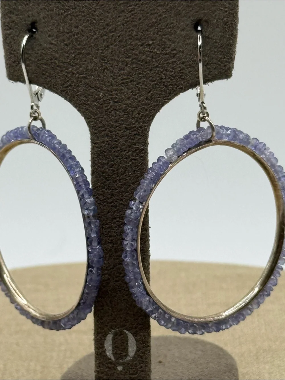 925 sterling silver tanzanite Bead Hoop Earrings